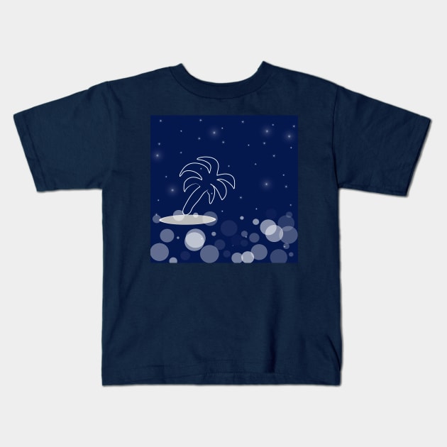 Landscape with palm. Vacation, exotic, island with dark blue color background Kids T-Shirt by grafinya